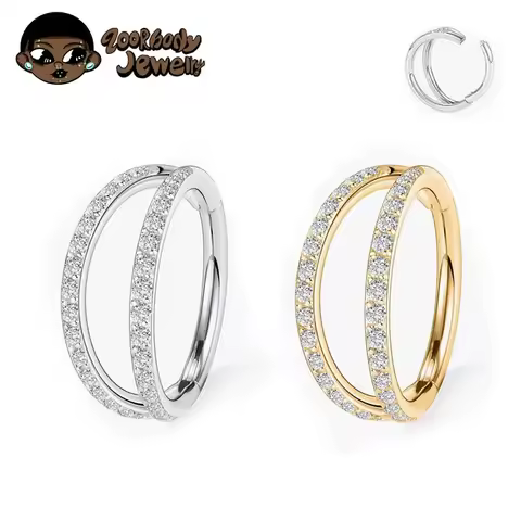 G23 Titanium Helix Piercing Earring Hoop Double Line 5A Clear CZ Paved Septum Ring Cartilage Daith H