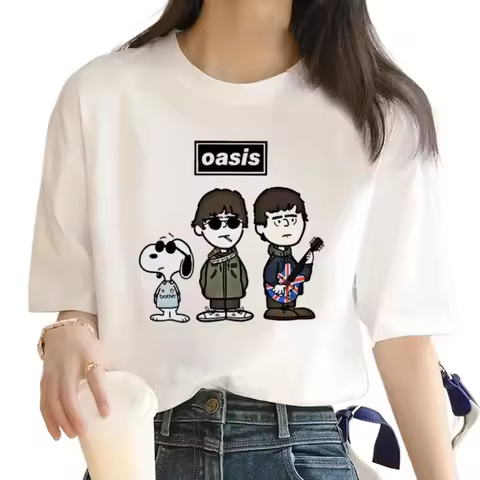 2025 OASIS Band Snoopy Short-sleeved T-shirt Retro European and American Punk Rock Young Cartoon Car