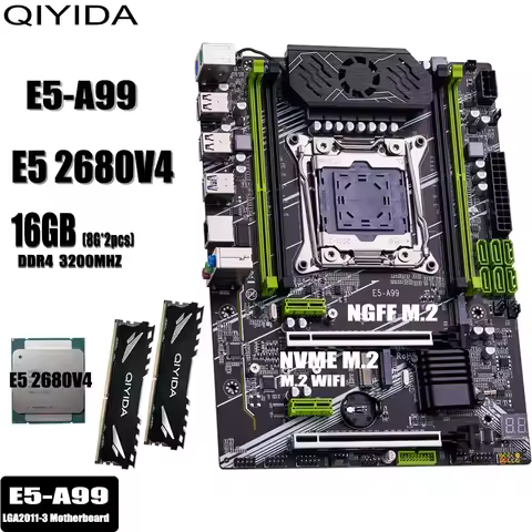 QIYIDA, X99, kit, de, placa, base,xeon, LGA2011,-3 E5, 2680, V4 2*8gb = 16GB 3200MHz 4 canales DDR4
