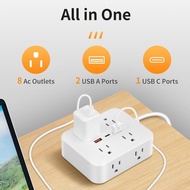 Surge Protector Power Strip - 8 Outlets with 3 USB Charging Ports,Multi Plug Outlet Extender, 5Ft Br