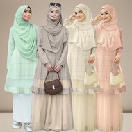 Baju Kebarung Peplum Plaid Baju Kurung Mesh Kurung Jubah Muslimah Two-Layer Net Baju Nikah Perempuan