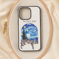 立體刺繡手機殼 iPhone 13 PRO PU合成皮革 貓咪x星夜