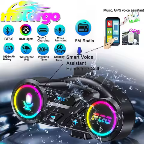 Y13 Bluetooth 6.0 FM Radio Motorcycle Helmet Headset play 72hour Long Standby RGB Waterproof Handsfr