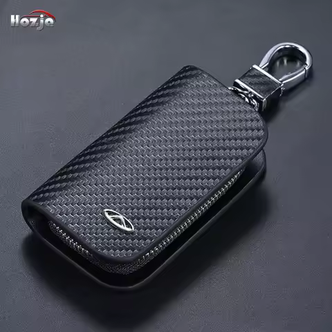 Carbon Leather Car Key Case Zipper Key Cover for CHERY Chirey Omoda C5 5 FX E5 Tiggo 9 2 3x 7 8 4 2 