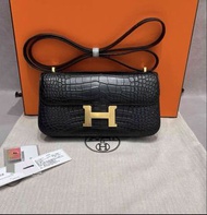 W刻有皮証 🩷Hermes Constance elan 霧面鱷魚皮黑金