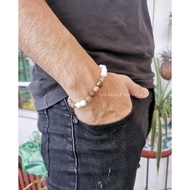 8mm Tridacna Shell x Botswana Agate Men Bracelet Unisex Bracelet