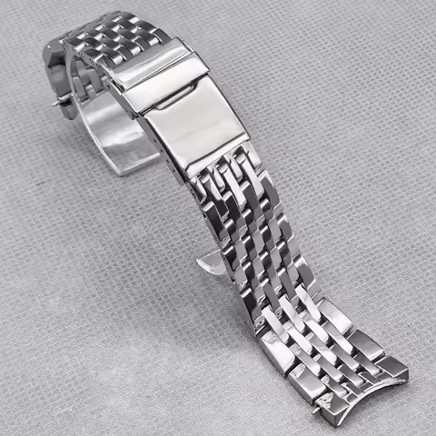High Quality 24mm Curve End Solid Stainless Steel Watchband For Breitling Navitimer Silver Metal Arc