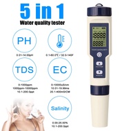 5 in 1 TDS Meter มัลติพารามิเตอร์ PH EC TDS 5-In-1ตัวทดสอบคุณภาพPH/EC (การนำไฟฟ้า) /TDS (Ppm)/ความเค