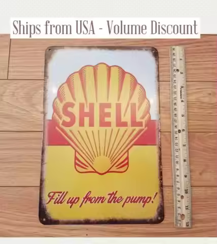 q1,Retro Shell Sign Metal Shell Gas Station Sign Tin Shell Sign Shell Garage Shop-Aluminum