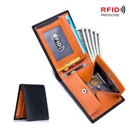 Men Wallet Men's Wallet Japanese Carbon Fiber Wallet rfid Ultra-Thin Short Wallet Genuine Leather