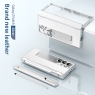 เคสหนังแท้สำหรับ Samsung Galaxy Z Fold 6 5 4 3เคสป้องกันบานพับ2อันสำหรับ Z Fold4 Fold5 Fold6เคสพร้อม