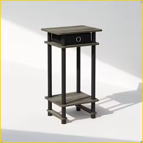 French Oak Black Nightstand Tall - Compact Bedside Table with Storage Bin - Great for Dorm Rooms & S