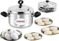 Vinod Stainless Steel idli pot/idli cooking pot /6 pcs plates Induction base idly maker large /36 CM (Makes upto 24 idli at a time), Silver (36 x 23.5 x 23 LxWxH)