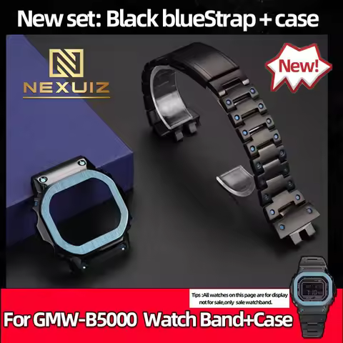 GMW B5000 Black blue Stainless Steel Watch Strap+case For Casio G-SHOCK GMW-B5000 Watchband case Mod