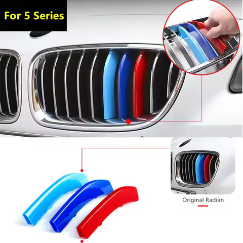 3pcs Front Grille Strip For BMW F10 E39 E60 F07 G30 F18 5 Series GT GT5 Car Racing Trim Clip Sticker