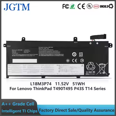 JGTM L18M3P73 L18M3P74 Laptop Battery for Lenovo ThinkPad T490 T495 P43S T14 P14s Gen 1st 2nd Series