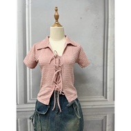 Áo brandy coquette nữ cộc tay form baby tee chất xốp nhăn co dãn 4 chiều