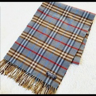 Burberry 霧霾藍格紋羊絨圍巾