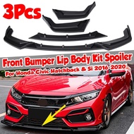 3ชิ้นชุดตัวกระจายขอบกันชนหน้ารถเคสสำหรับป้องกันสปอยเลอร์สำหรับ Honda Civic Hatchback & Si 2016-2020