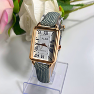 Jam Tangan Wanita Alba Fashion Terbaru Tali Kulit Pu Dial Kotak Display Quartz
