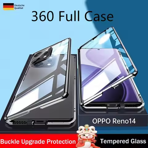 360 Double Sided Glass Phone Case For OPPO Reno 14 Pro 5G Metal Magnetic Lens Protector For OPPO Ren