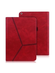 平板電腦外殼與三星兼容iPad聯想HUAWEI小米平板PU皮革多角度支架對開本殼套,條紋紅色