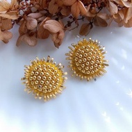 Vintage Jewelry 西洋古董飾品 BSK 黃金向日葵 夾式耳環