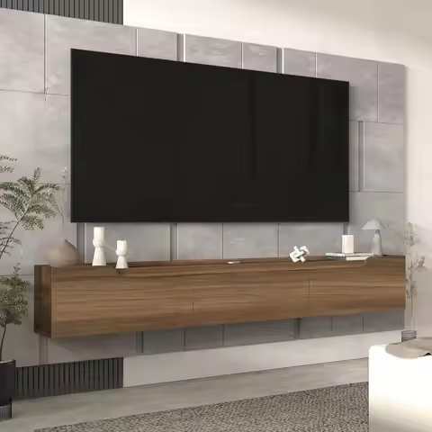 Floating TV Stand for TVs up to 80 Inch - Wall-Mounted Entertainment Center with Storage and Cable M
