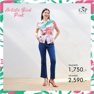 GSP Womans blouse Artistic pink flamingo เสื้อผู้หญิง ปกฮาวาย แขนล้ำ สีชมพู PAGWPI