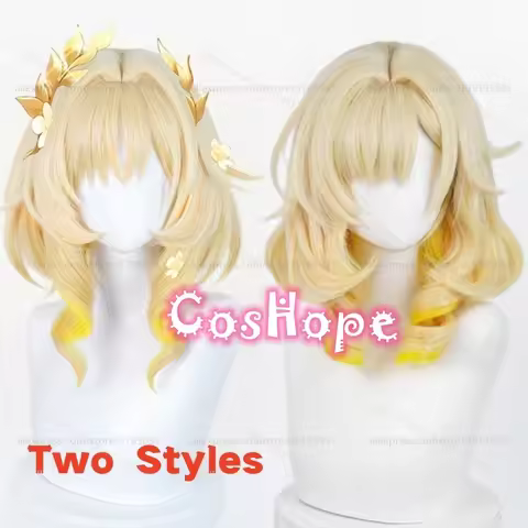 HSR Aglaea Cosplay Wig Two Styles Curly Light Golden Gradient Yellow Wig Cosplay Anime Cosplay Wig H