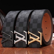LV classic style full pattern Original men Korean version Casual young fashion genuine leather belt soft buckle letter cow pants all combined