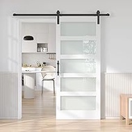 Fredbeck 36in x 84in White Glass Barn Door with 6.6FT 79inch Sliding Door Hardware Kit Included & Ha