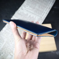 【客製化禮物】【輕薄對折 長夾】藍色Cordovan馬臀皮 客製化刻字