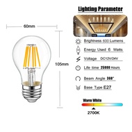 Bóng Đèn LED E27 DC 12V 24V Bóng Đèn Dây Tóc Điện Áp Thấp A19 G40 T22 ST58 Bóng Đèn Edison Led Trắng