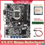 B75 ETH Mining Motherboard+CPU+DDR3 4GB 1600Mhz RAM+Switch Cable LGA1155 8XPCIE to USB DDR3 B75 BTC Miner Motherboard