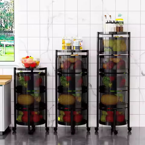 Rotating Storage Shelves Rack For Kitchen, 3-Tier/4-Tier/5-Tier Fruit And Vegetable Storage Baskets,