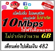 ซิมเน็ต 10mbps ไม่อั้นไม่ลดสปีด ของแท้ ใช้ฟรีเดือนแรก