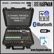 HARPMAN HPPM868/PRO 8 CHANNEL PORTABLE POWERED MIXER 1000W X 2 WITH +48V PHANTOM POWER SUPPLY