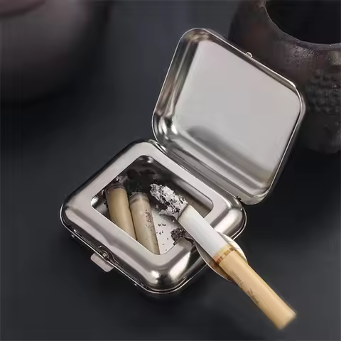 Mini Vehicle Ashtray with Cigarette Rack Portable Outdoor Travel Metal Ashtray Cigarette Accessories