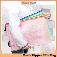 [1 SET 5PCS] A5/A4/A3 Mesh Zipper File Bag Waterproof Transparent Portable Bag Stationery File PVC F