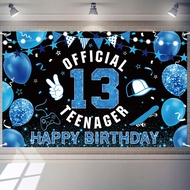13th Happy Birthday Party Backdrops Cloth Glitter Blue White Official Teenagers Happy Birthday Photo