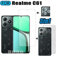 Realme C61 Tempered Glass 3 in 1 Screen Protector for Realme C63 Tempered Glass with Camera Lens Gla