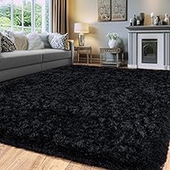 Black Fluffy Rug for Bedroom 8x10 ft Large Rug - Ultra Soft & Non Slip Shaggy Area Rug, Comfy Durabl