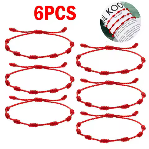 6PCS 7 Knot Red String Bracelet For Couple Rope Braided Bracelets Protection Good Luck Amulet for Su