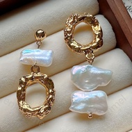 Boho Style Freshwater Baroque Pearl Drop Dangle Earrings Natural White Biwa Pearl Bohemian Holiday F