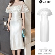 ZYHT EraVogue Womens Dresses White Dresses Flared Sleeve Dresses Satin Dresses Work Dresses Hiso Dre