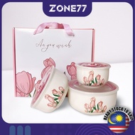 3PCS Bowls Set Ceramic Bowl Food Container With Lids Containers Kitchenware Utensils Microwave Girl 