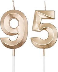 Champagne Gold 95th & 59th Birthday Candles for Cakes, Number 95 59 Candle Cake Cupcake Topper for B