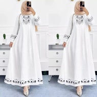 Faradil Maxy Gamis Jahitan Bordir Timbul Motif Bunga Daun Model Terbaru 2023 Bahan Crinkle Airflow Premium Import Baju Muslim Kringkel Busui Sleting Depan Warna Hitam Putih Untuk Manasik Haji Baju Terusan Longdress Wanita Remaja Ibu Ibu Dewasa Terkini Mod