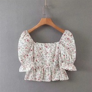 Korean Square Neck Flower Flower Blouse 32140